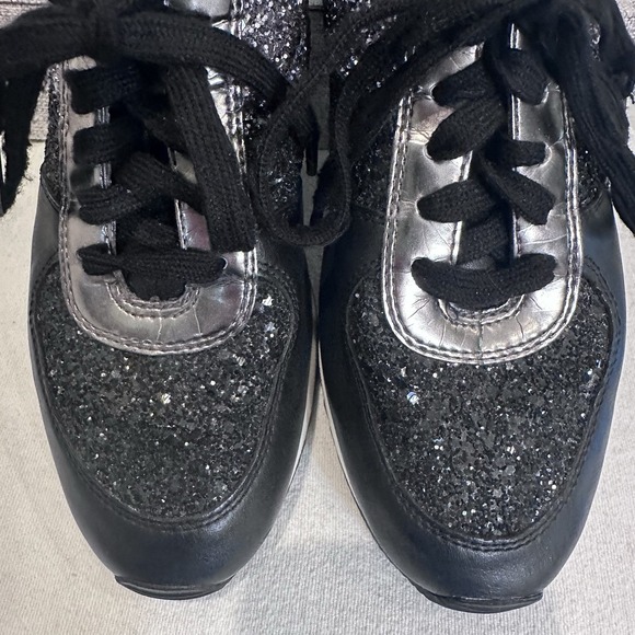 Michael Kors Allie Leather + Glitter Trainer Sneakers Black, Women's 8 - Picture 4 of 7